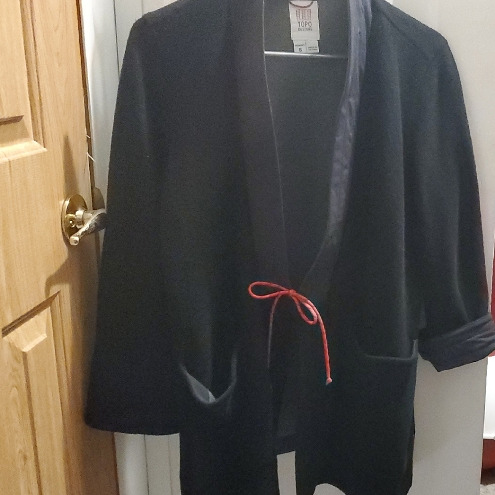 Topo Designs Black Coat with Gray Trim and Red Accents